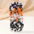 Set of 6 Halloween grosgrain ribbon hair bows with ghost and pumpkin motifs for girls - Halloween Full Elements Combo Style (4J) / Set of 6 / Orange Black White Mix