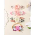Set van 4 delicate babyhoofdbanden met stoffen bloemen en zachte elastische nylon banden - 4.00g