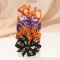 Halloween themed grosgrain ribbon bow hair clips set for children - Classic Halloween Theme 4-Piece Set Style (4K) / Set of 4 / Orange Purple Black Mix