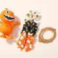Halloween themed grosgrain ribbon bow hair clips set with ghost and pumpkin patterns - Pumpkin House and Happy Halloween Print Style (6C) / Set of 3 / Black Orange White Mix