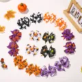 Set of 14 Halloween ribbon bow hair clips with spooky ghost and pumpkin prints for girls - 14pcs Halloween Series Style (16B) / Multicolor Combo