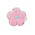Adorable pink and blue toweling embroidery flower hair clip with silver glitter border - Pink Blue Patchwork Plaid / Pink