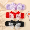 Elastic hollow baby headband set with double-layered lace bows in purple red and black - 3 Pieces/Pack / Purple/Red/Black Set