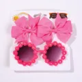 Pink children's daisy sunglasses and bow hair clip set for ages 2-10 - Set / Rose Pink Set (3E)