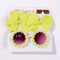 Yellow bow hair clips and round daisy sunglasses set for girls aged 2 to 10 years old - Set / Yellow Set (3F)