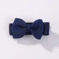 Small navy blue ribbed grosgrain bow hair clip for girls, mini size cute hair accessory - Dark Blue