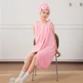 Pink wearable bath towel dress and hair drying cap set, super absorbent quick dry home shower wear. - One Size / Pink