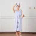 Wearable bath towel skirt set with hair drying cap, soft absorbent quick-drying fabric. - One Size / Blue