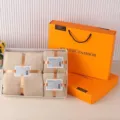 Set de caja de regalo de toalla de forro polar coral, toalla de baño absorbente para regalos. - Set de tres piezas / [Juego de 3 piezas de color sólido] [Café]