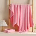 Rosa Waffel KorallenFleece Badetuch Weich Saugfähig Schnelltrocknend Haushalts Handtuch Set - 70*140 Waffelmuster (umrandet) / Rosa