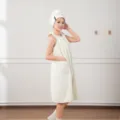 Wearable bath towel wrap robe for women, soft absorbent quick-dry spa towel with hair cap. - One Size / White