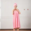Pink coral fleece wearable bath towel skirt and hair drying cap set, thick and soft absorbent. - One Size / Pink