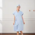 Φορoύμενο σετ πετσέτας μπάνιου σε γαλάζιο με σκούφο μαλλιών, απαλό απορροφητικό ύφασμα για το σπίτι. - Γαλάζιο