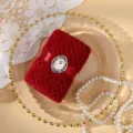 Rotes Korallenfleece Handtuch Hochzeitsgeschenk Barock Brosche elegante Party Deko - Rosen-Etikett / 30x30cm / Burgunderrot