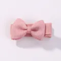 Cute small pink ribbon bow hair clip for girls mini candy color hair accessory tool - Light Pink