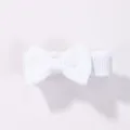 Small white grosgrain ribbon bow hair clip for girls, cute mini bangs hair accessory - White