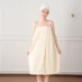 Women Coral Fleece Wearable Bath Towel Skirt Set Soft Absorbent Beige Bathrobe Variant - One Size Bubble Fleece Bath Dress / Off White