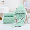 Conjunto Toalla Gorro Secador Cabello Forro Polar Menta Cuadros Nube Baño 3Pzas - Verde claro