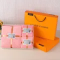 Set de regalo de toallas de felpa coral, rosa absorbente para cara y baño en caja. - Set de tres piezas / [Juego de 3 piezas de color sólido] [Rosa]