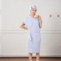 Waffle weave wearable bath towel dress and hair drying cap set in light blue color. - Robes / Sky Blue