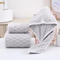 Conjunto de toalla de baño y gorro de secado rápido de forro polar gris para el hogar. - Gris claro