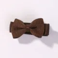 Mini brown ribbed ribbon bow hair clip for girls, cute solid color hair accessory for fringe. - Dark Brown (3)