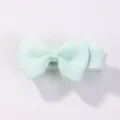 Cute mini light green ribbed ribbon bow hair clip for girls' candy color accessory - Pale Green