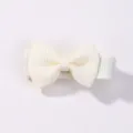 Mini solid cream white grosgrain ribbon bow hair clip for toddler girls fringe accessory - Milky White