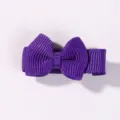 Solid purple mini ribbed ribbon bow hair clip for girls, small candy color bangs accessory - Purple