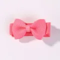 Small pink grosgrain ribbon bow hair clip for girls, candy color mini hair accessory - Pink