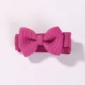Cute mini hot pink grosgrain ribbon bow hair clip for girls, solid candy color bangs pin - Rose Red