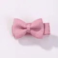 Mini pink candy-colored grosgrain ribbon bow hair clip for girls, cute fringe accessory. - Pink
