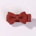 Small red ribbed ribbon bow hair clip for girls, mini candy color hair accessory - Dark Red