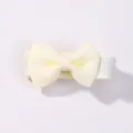 Mini pale yellow grosgrain ribbon bow hair clip for girls, cute candy colored fringe clip - Light Yellow Style (824) / 1 Piece