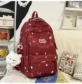 Cute large capacity canvas school backpack for teen girls with stars and bow prints. - Red with Pendant