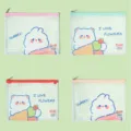 Cute cartoon PVC mesh document bag, waterproof zipper file storage bag for kids stationery. - A5 (22x17cm) / Ice Cream Cone Bear