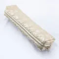 Beige quilted cylindrical pencil case with zipper, large capacity stationery storage bag. - Off White