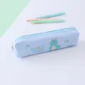 Cute PU leather pencil case, waterproof stationery pouch for kids and students. - Sky Blue