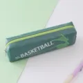 Green PU leather pencil case, simple rectangular storage bag for student stationery and pens. - Green