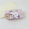 Cute pink rabbit pencil case detail showing double zipper and lovely cartoon pattern. - Pink