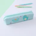 Cute light blue PU leather pencil case for kids with cute dinosaur print and zipper design. - Green