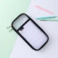 Minimalist black rimmed nylon mesh pencil case with double zipper for student daily use. - 1892 Black