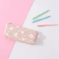 Canvas pencil case with cute daisy floral pattern, large capacity stationery storage bag. - 1813 Light Pink