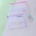 Cute A4 mesh document bag with cartoon bear print, transparent storage bag for office stationery. - 34.5x25.5cm / White Bear (Random Color)