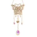 Golden butterfly suncatcher with colorful crystals and 'I Love You Mom' heart charm - Multicolor Rhinestone Heart Pendant Style / 36x11cm / Gold
