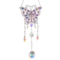Butterfly crystal suncatcher pendant with purple rhinestones and 'I Love You Mom' charm - Purple/Ab Crystal Ball Style / 47x11cm / Silver