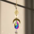 Acchiappasole mistico malocchio in cristallo con lune in ottone e prisma arcobaleno - Stile Rombo Malocchio Luna (Stile 3)