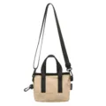 Small beige and black color-block crossbody bag with durable nylon straps and side tag - Khaki