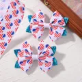 Independence Day bow hair clips with patriotic American flag heart pattern for kids - Heart Stars and Stripes Pattern (2A-1) / 2 Pcs/Set