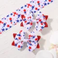 Cute children's Independence Day hair bow set featuring red and blue star patterns - Red and Blue Stars Pattern (2A-3) / 2 Pcs/Set